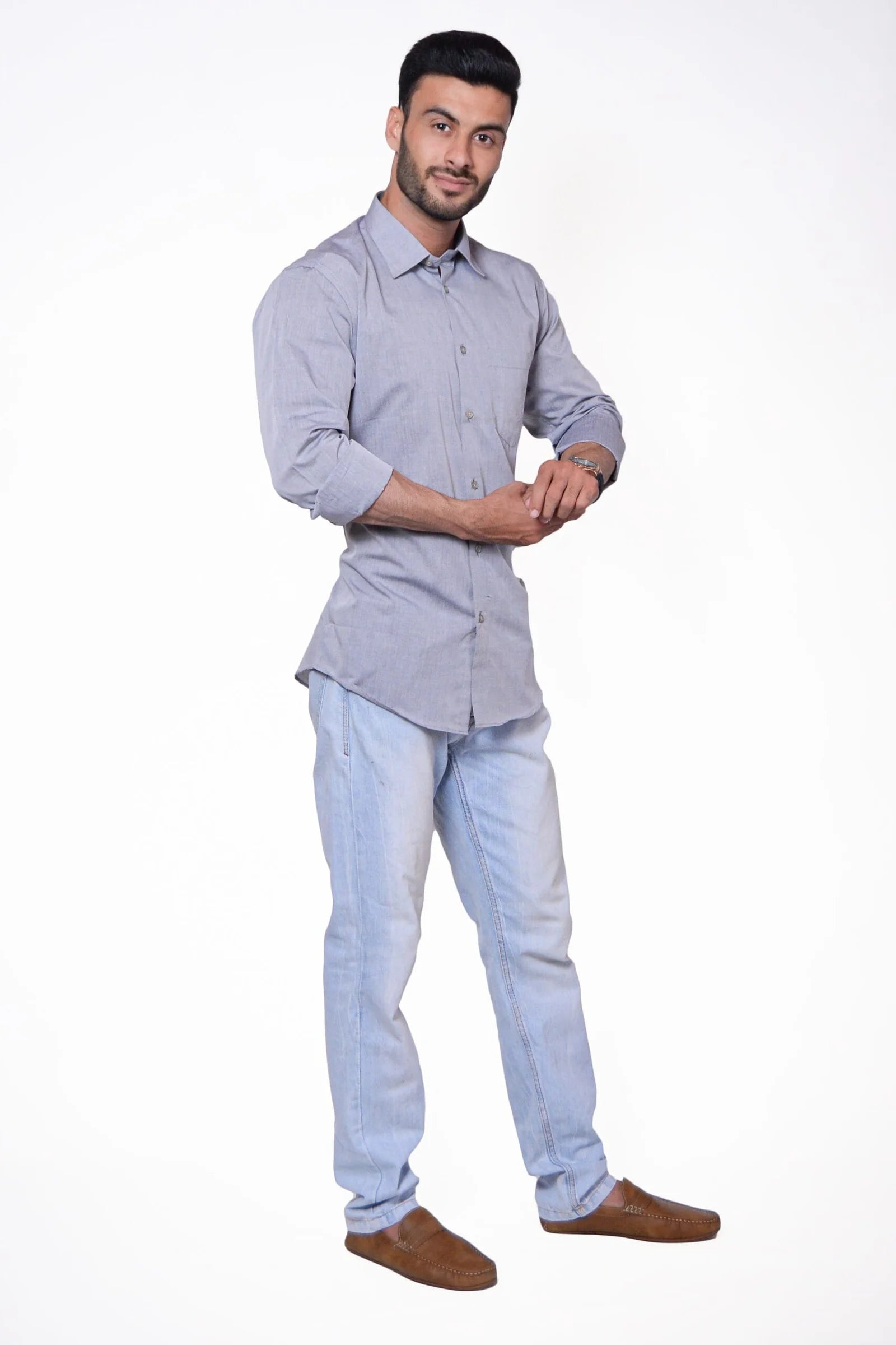 Firdous Plain Grey Men’s Formal Shirt Cotton
